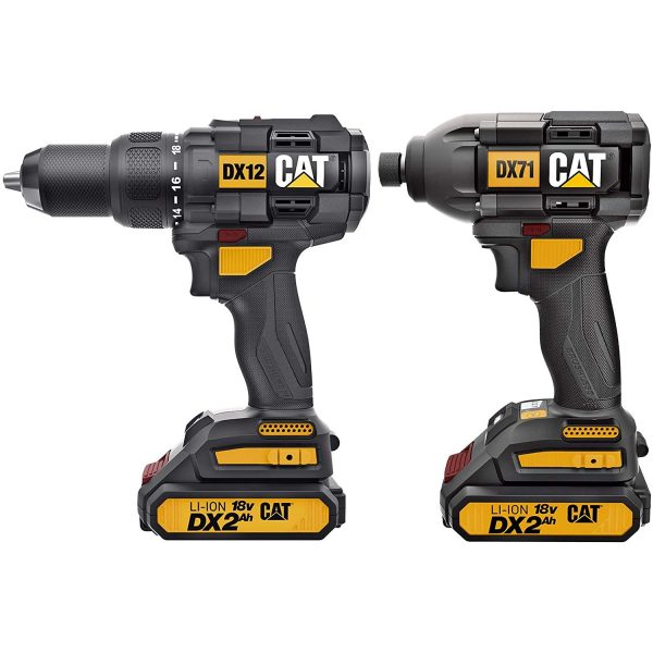 Cat DX 12K Trapano a Percussione 18V + Avvitatore 1/4″ Brushless 18V + 2 Batterie 2 AH