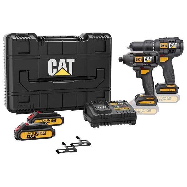 Cat DX 12K Trapano a Percussione 18V + Avvitatore 1/4″ Brushless 18V + 2 Batterie 2 AH