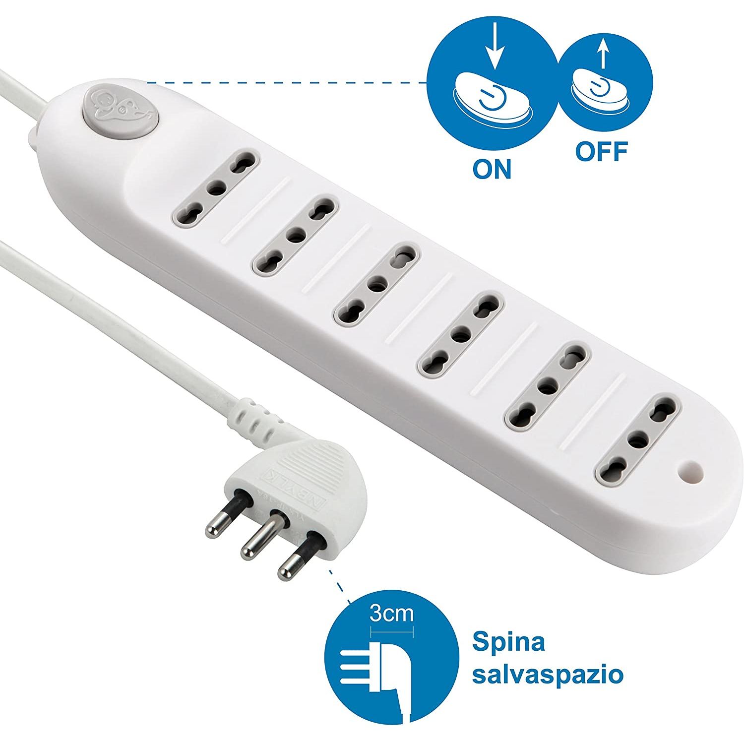 Electraline 62004 Multipresa Bivalente 4 Posti con interruttore cavo da 1,5  mt Bianca