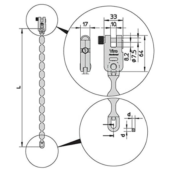 Lucchetto con catena Morso 5,7 mm x cm 120 Viro 1.4236