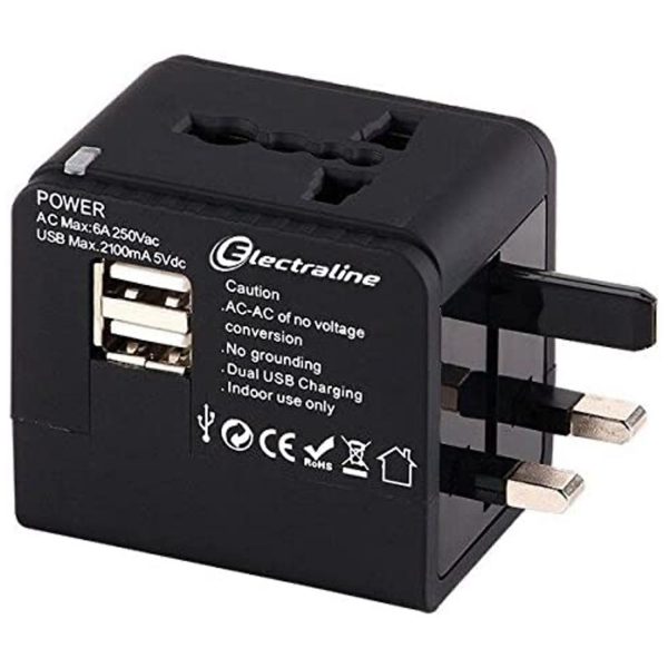 Electraline 70015 Adattatore viaggio compatto con 2 USB