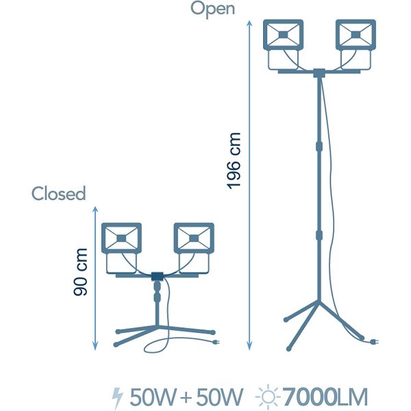 Electraline 63445 Proiettore a Led con treppiede con doppio faretto 50W