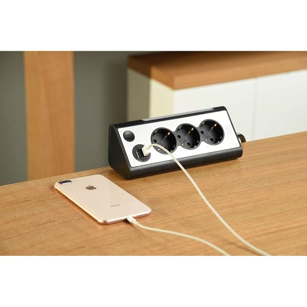 Electraline 62512 Multipresa Angolare con luce 3 Prese Schuko + 2 Usb