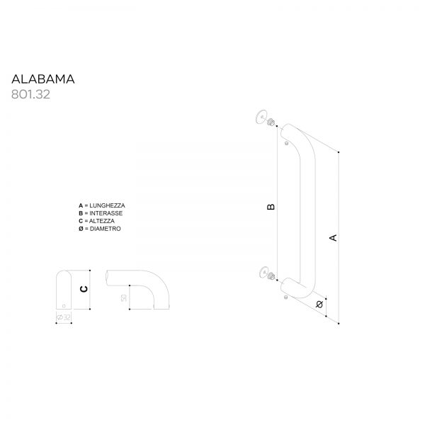 Maniglione Alabama 801.32 interasse mm 350 Inox Satinato Fimet