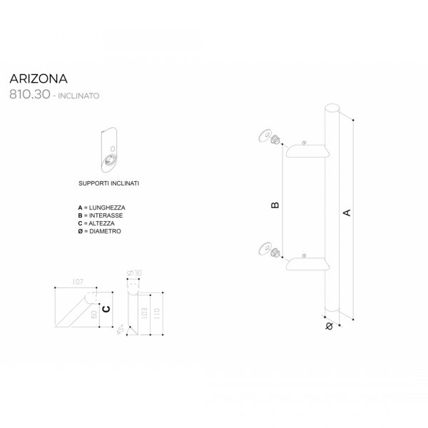 Maniglione per porte 810 Arizona Incl D.30 LH 500mm int. 300mm Inox Satinato Fine