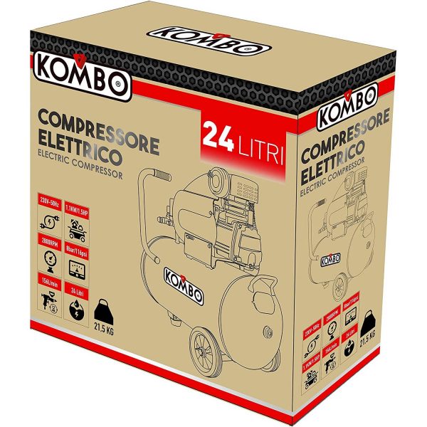 Compressore elettrico Kombo 24 Litri 230V-50HZ da 1,5 KW/2.0 HP