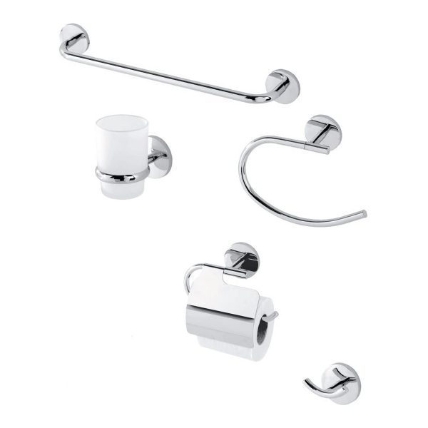 Set Accessori bagno cromo e vetro satinato Linea Bora 5 pezzi